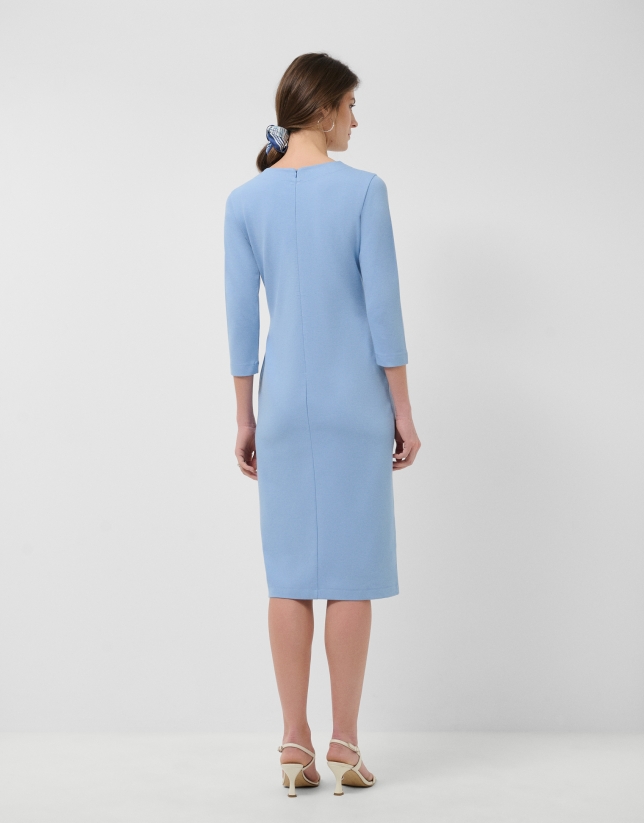 Vestido de manga larga en punto el&aacute;stico azul