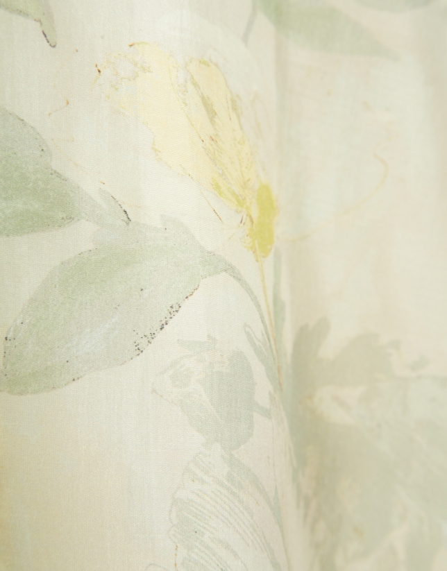 Green and ecru floral print chiffon sleeveless dress