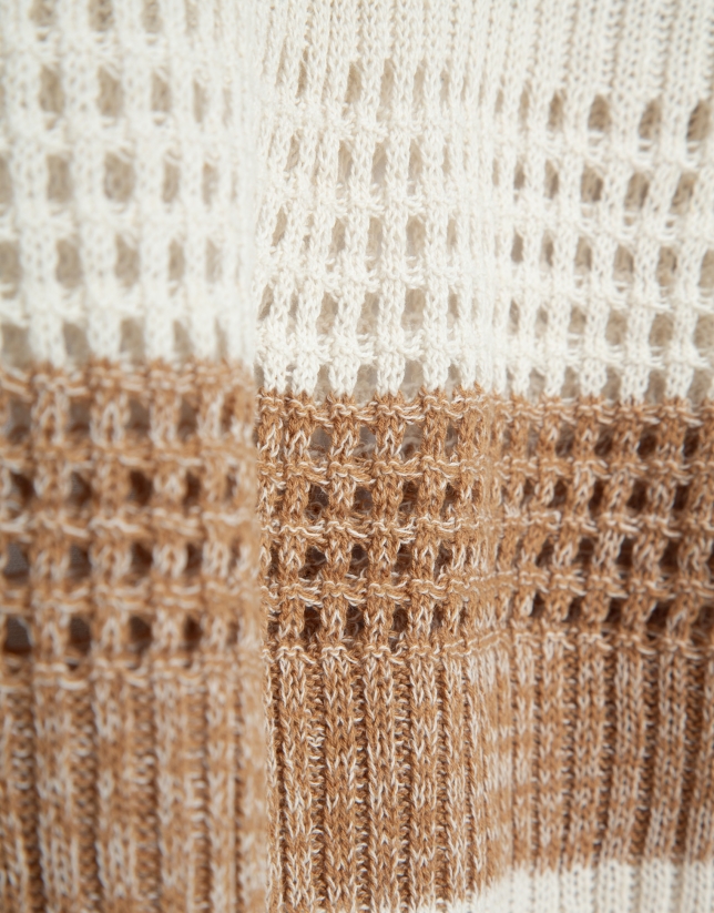 Ecru/camel striped three-quarter sleeve jumper