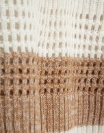 Ecru/camel striped three-quarter sleeve jumper