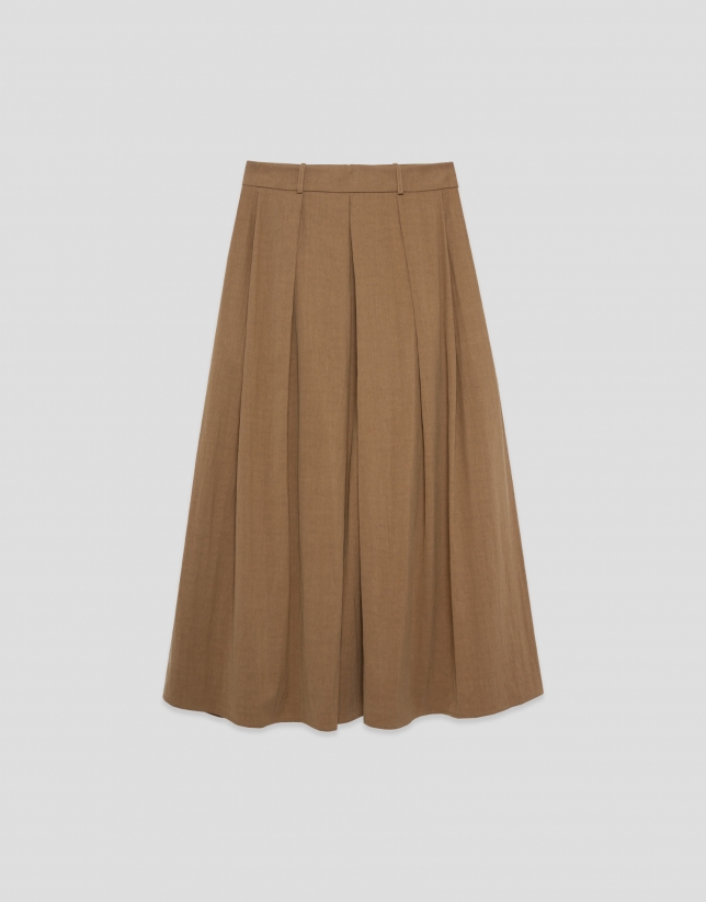 Brown flowing midi skirt with customised belt