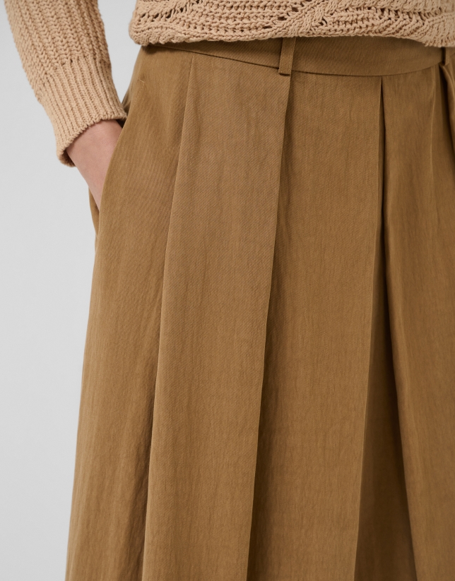 Brown flowing midi skirt with customised belt