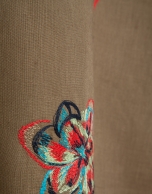 Camel linen midi skirt with floral embroidery