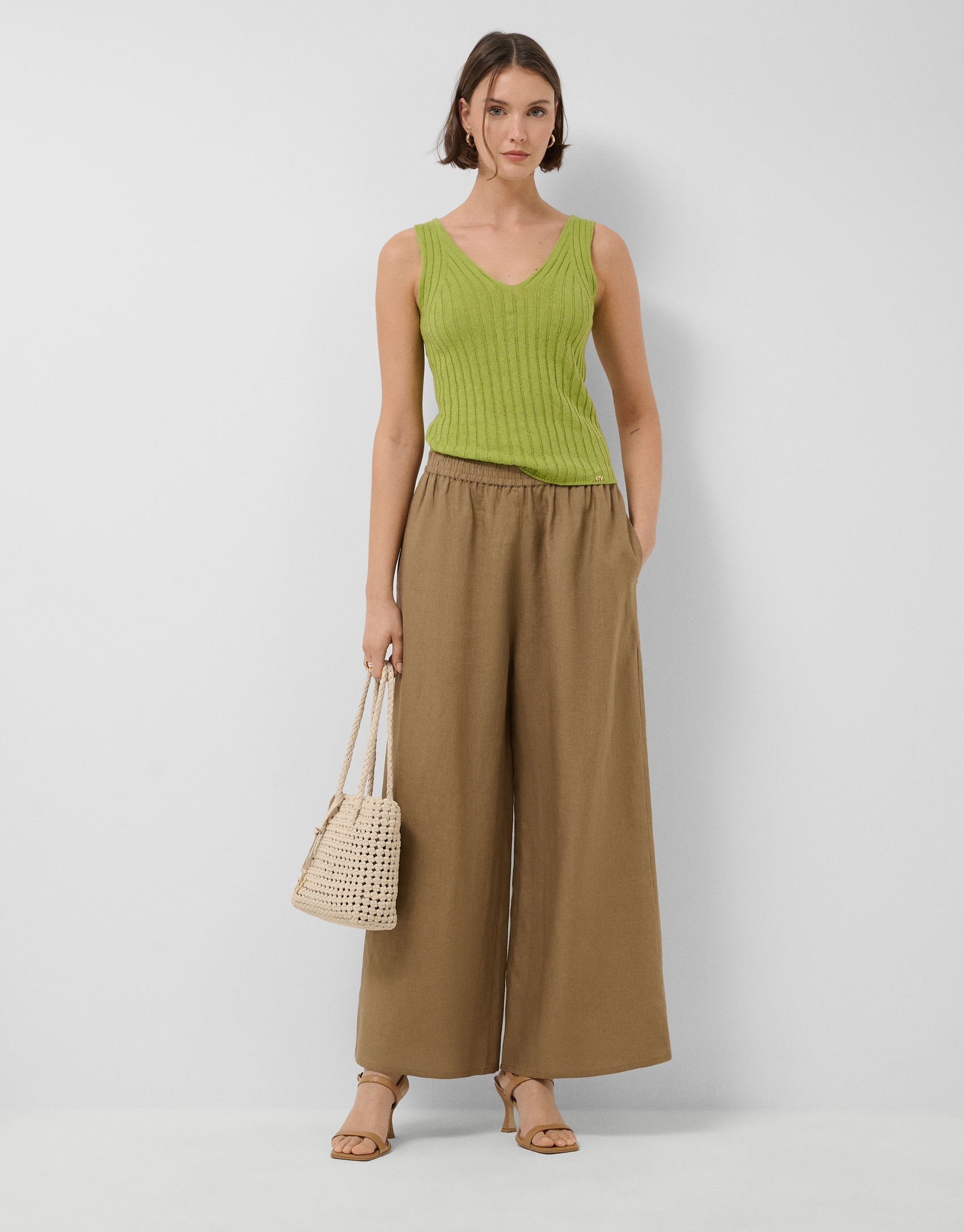 Camel linen palazzo trousers