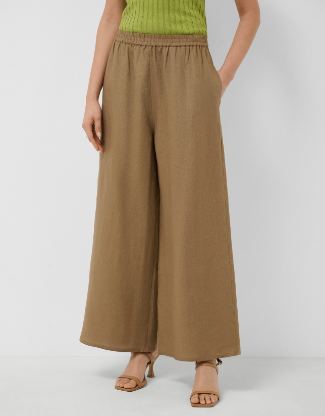 Camel linen palazzo trousers