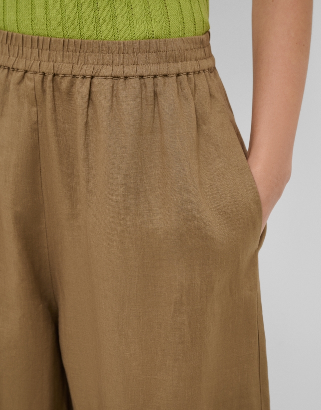 Camel linen palazzo trousers
