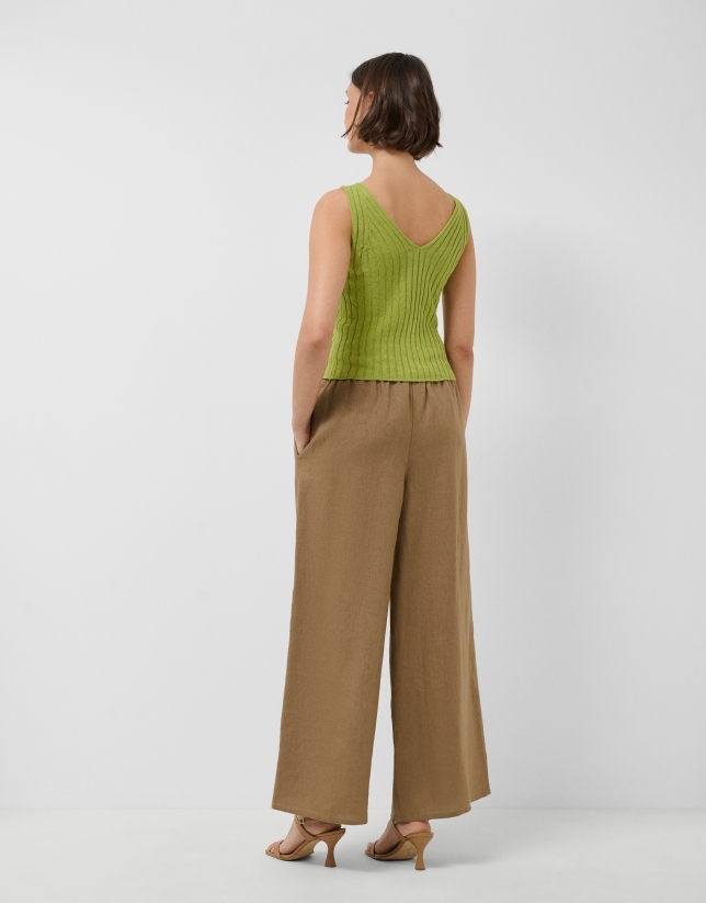 Camel linen palazzo trousers