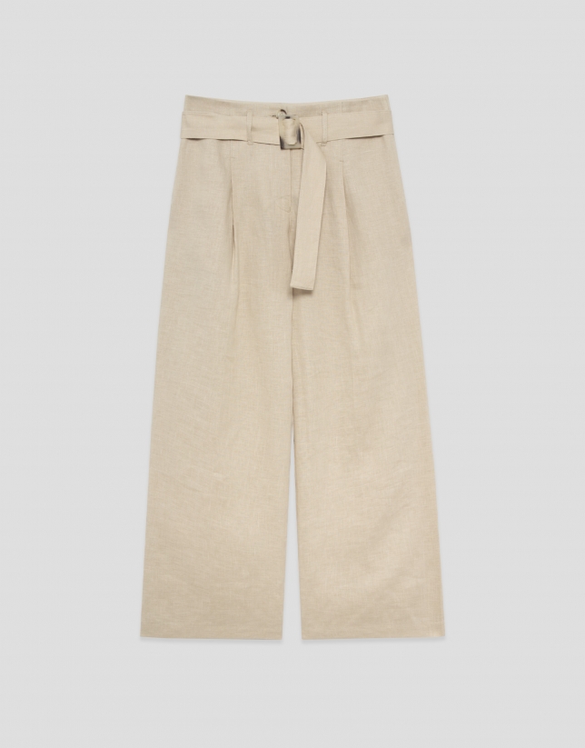 Light beige flowing trousers with belt