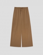 Brown gathered wide-leg trousers