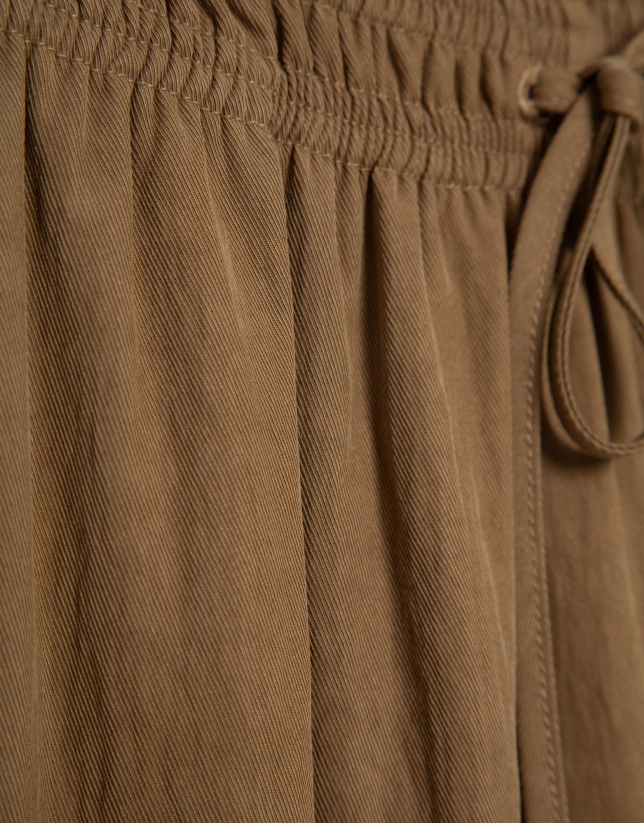 Brown gathered wide-leg trousers