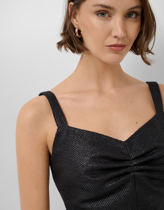 Crop top tejido trama negra