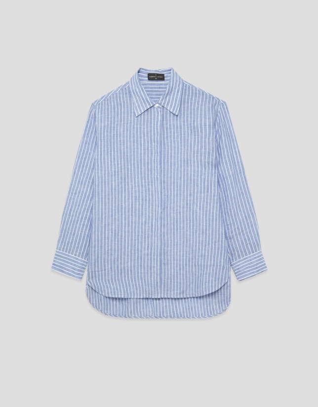 Camisa oversize lino con listas azul y blanco