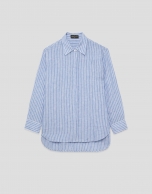 Oversized blue and white striped linen shirt