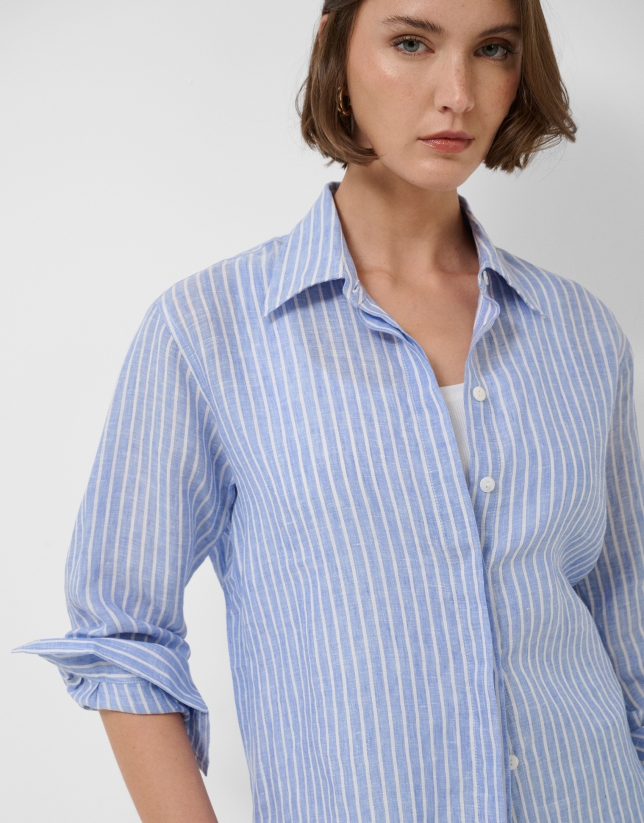 Oversized blue and white striped shirt