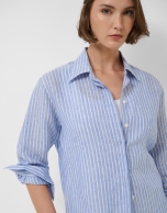 Oversized blue and white striped linen shirt