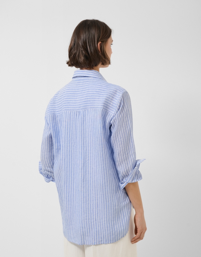 Oversized blue and white striped shirt