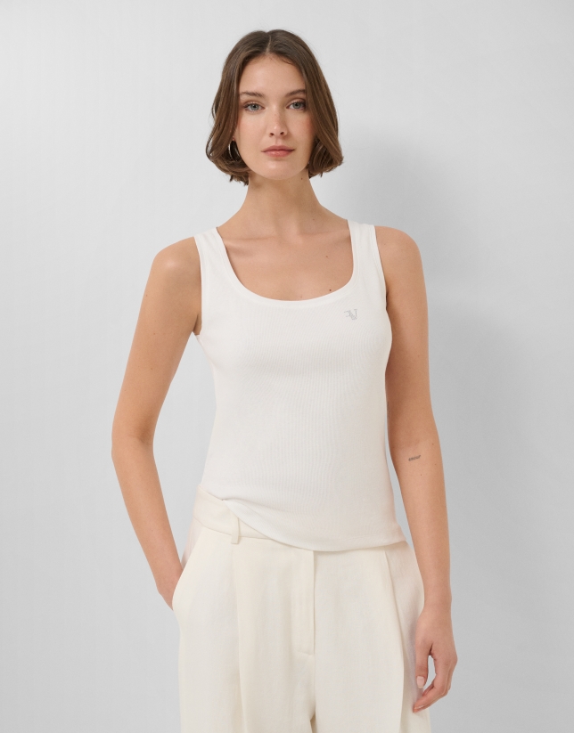 Camiseta tirantes punto canal&eacute; blanco