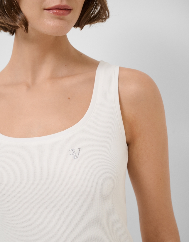 Camiseta tirantes punto canal&eacute; blanco