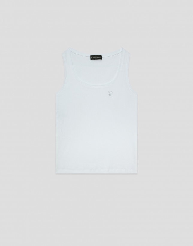 Camiseta tirantes punto canal&eacute; blanco