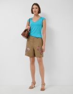 Turquoise blue t-shirt with gathered shoulder