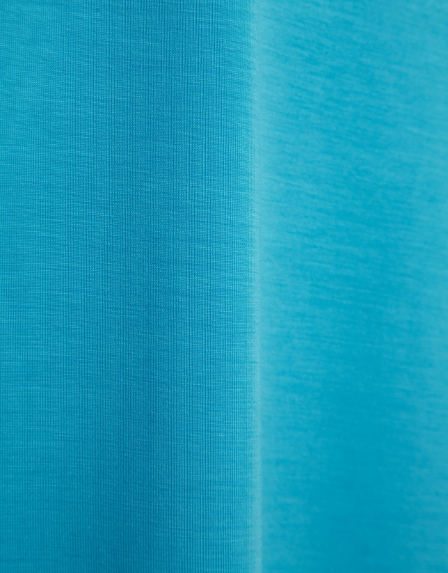 Turquoise blue t-shirt with gathered shoulder