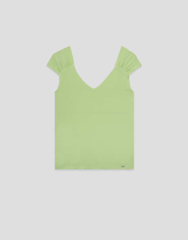 Camiseta hombro fruncido verde