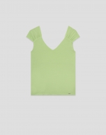 Green t-shirt with gathered shoulder