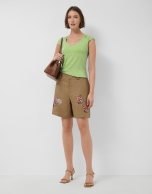 Green t-shirt with gathered shoulder