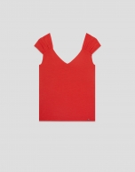 Coral red t-shirt with gathered shoulder