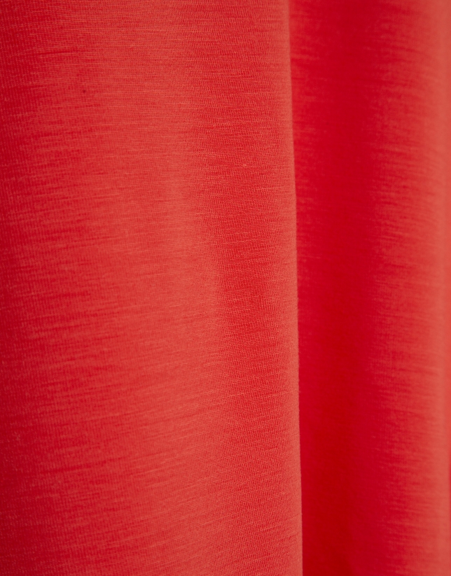 Coral red t-shirt with gathered shoulder