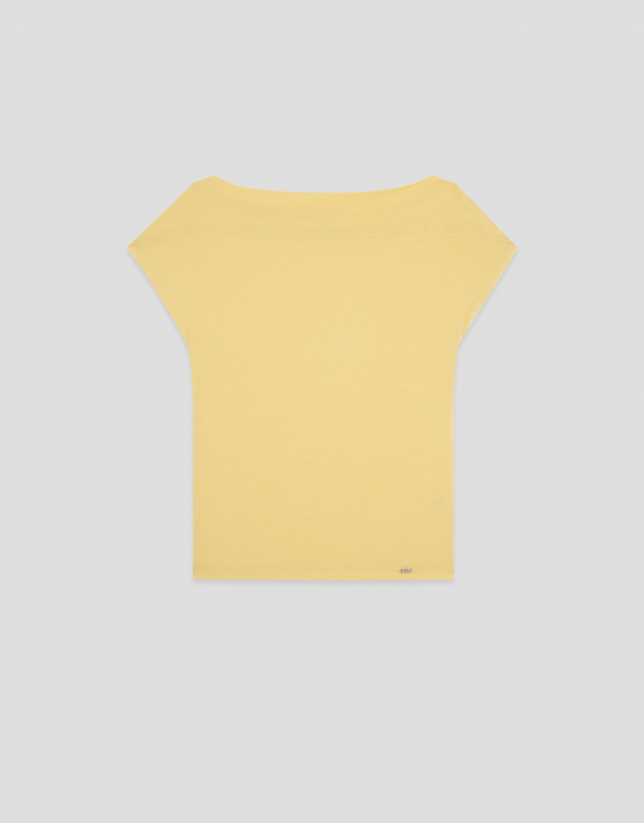Yellow draped neckline T-shirt