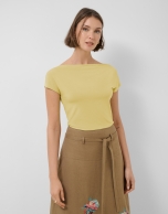 Yellow draped neckline T-shirt