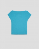 Camiseta escote drapeado azul turquesa