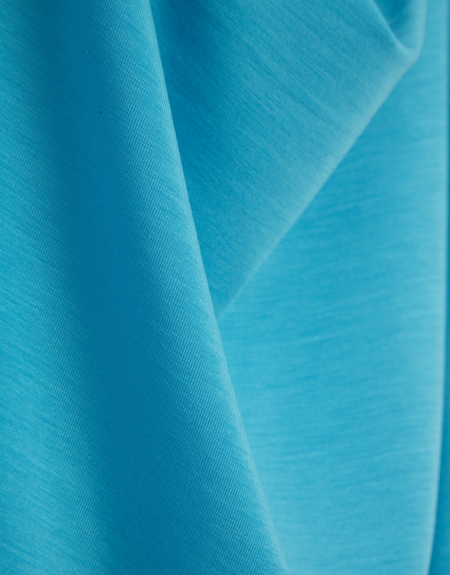 Turquoise blue draped neckline T-shirt