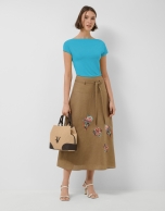 Turquoise blue draped neckline T-shirt