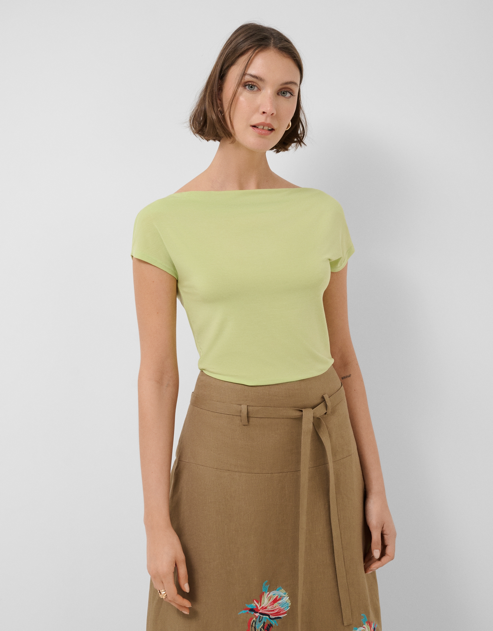 Green draped neckline T-shirt