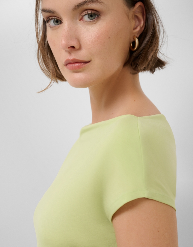 Green draped neckline T-shirt