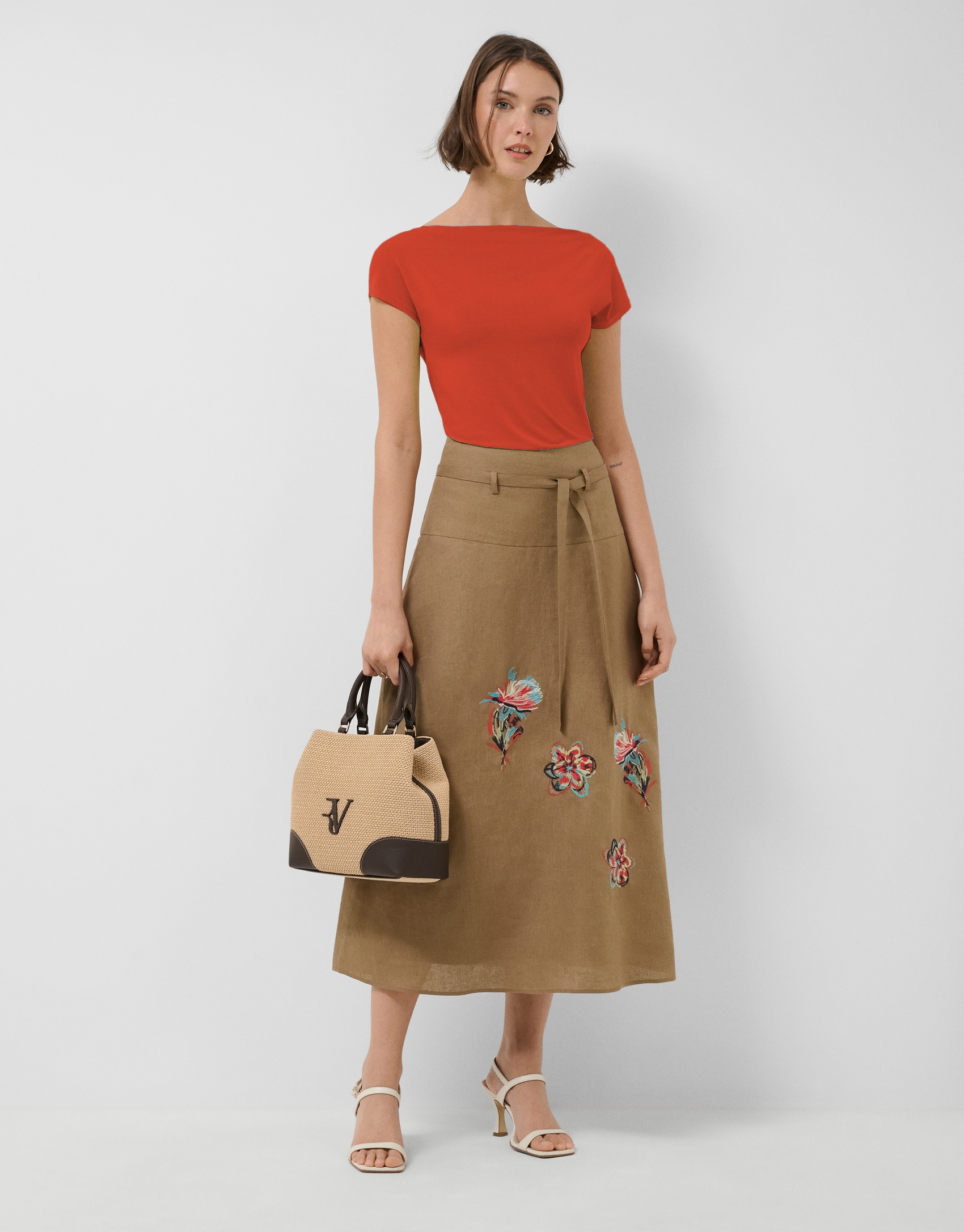 Red draped neckline T-shirt