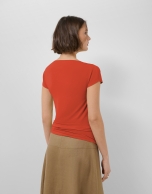 Red draped neckline T-shirt