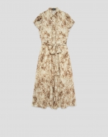 Camel-coloured printed shirt dress