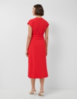 Red knit sleeveless wrap midi dress