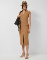 Sleeveless camel dress with V-neck