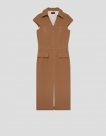 Sleeveless camel dress with V-neck