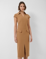 Sleeveless camel dress with V-neck