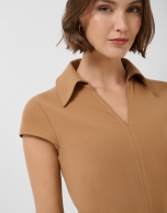 Sleeveless camel dress with V-neck