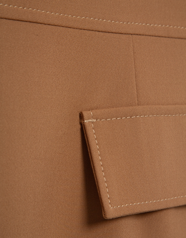 Sleeveless camel dress with V-neck