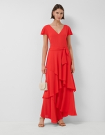 Red flowing chiffon ruffle dress