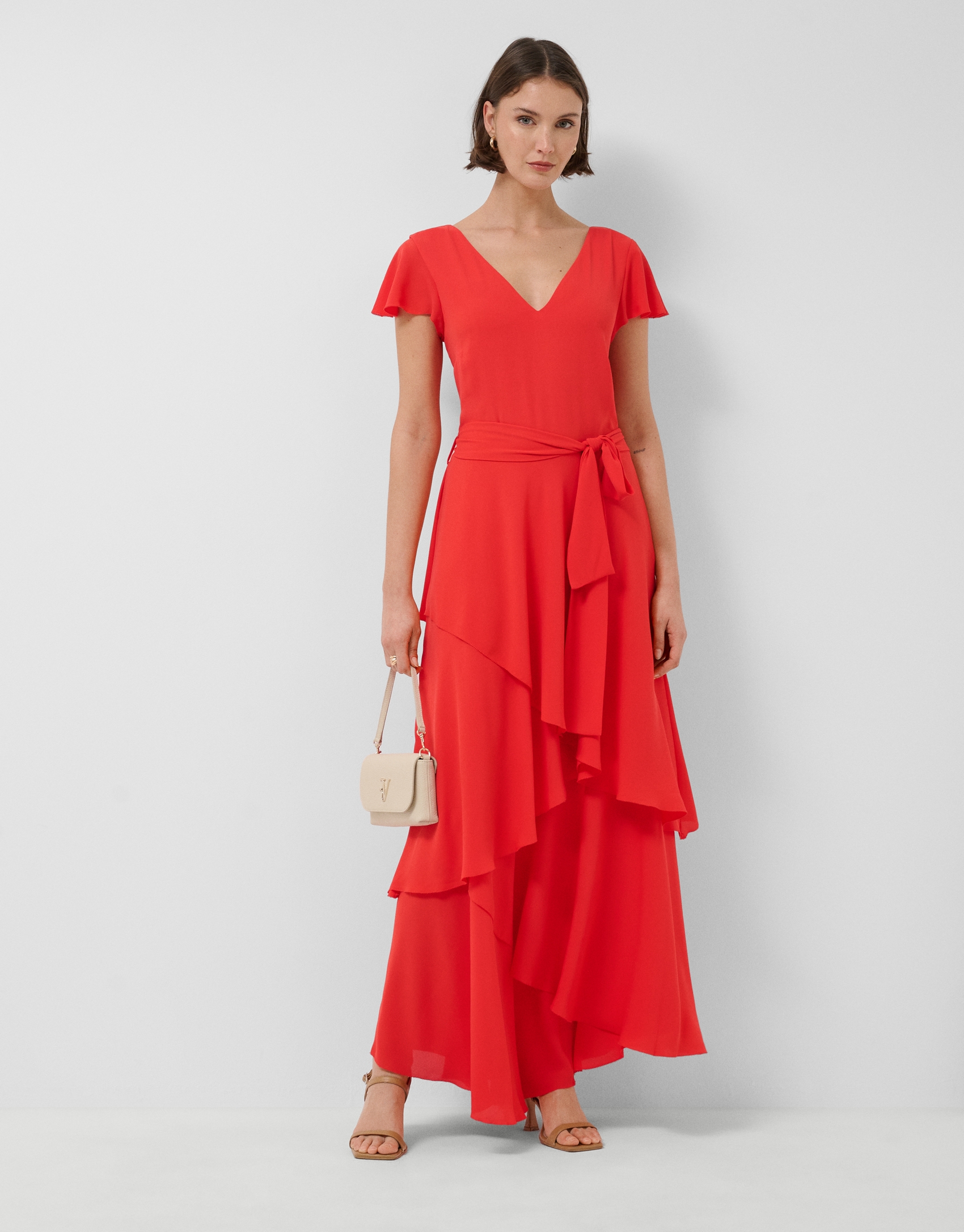 Vestido volantes gasa fluida rojo