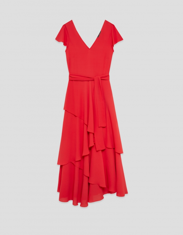 Vestido volantes gasa fluida rojo