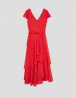 Vestido volantes gasa fluida rojo